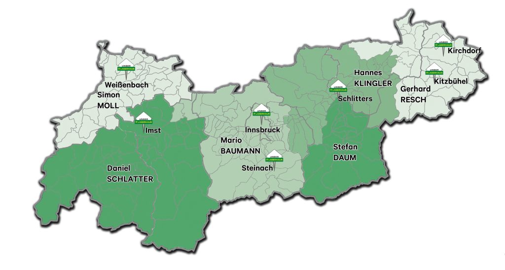 Übersichtskarte Werkstätten und Technik Vertrieb Tirol
